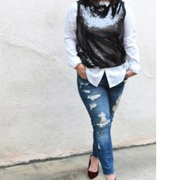 Who What Wear grey silver sequin top medium - Picture 2 of 5